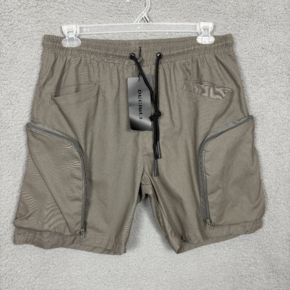 Decibel Men's Twill Shorts Oversized zip pockets Elastic waistband XL Gray NWT's